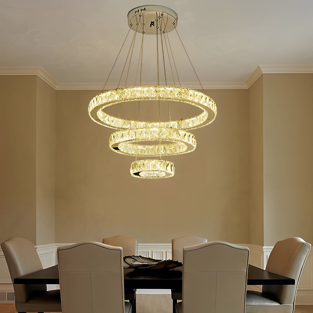Crystal LED Chandelier 3-Tier Modern Geometric Ring Pendant Light