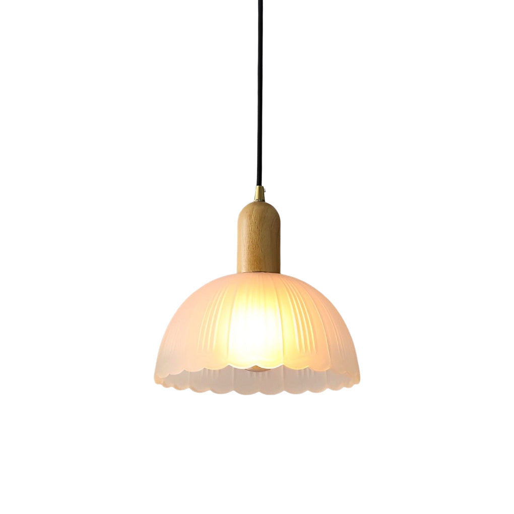 Modern Floral Glass & Wood Pendant Light - Nordic Hanging Lamp
