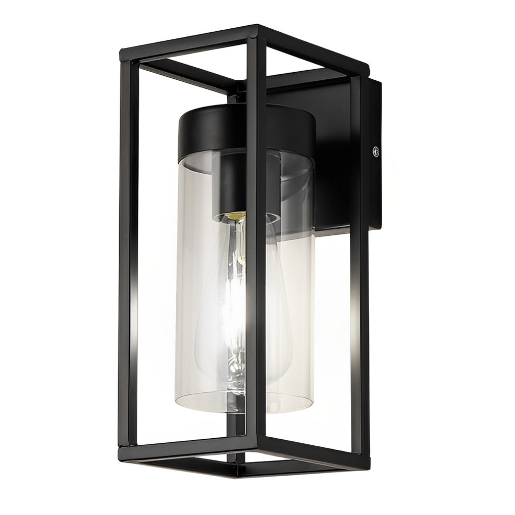 Rectangular Glass Industrial Wall Sconce - Black Metal Frame