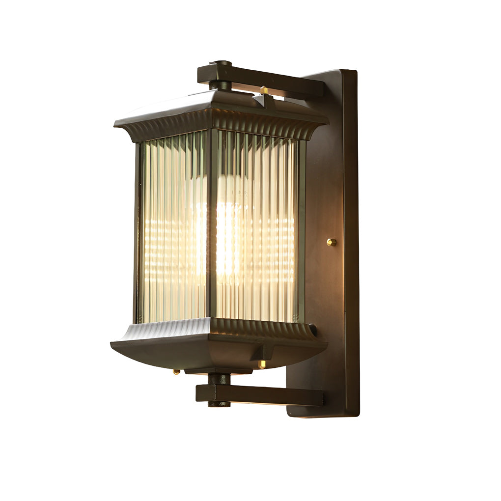 Retro Glass Shade Outdoor Waterproof Wall Light - Brown Aluminum