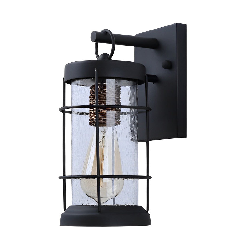 Black Iron Glass Lantern Outdoor Wall Light Retro Modern