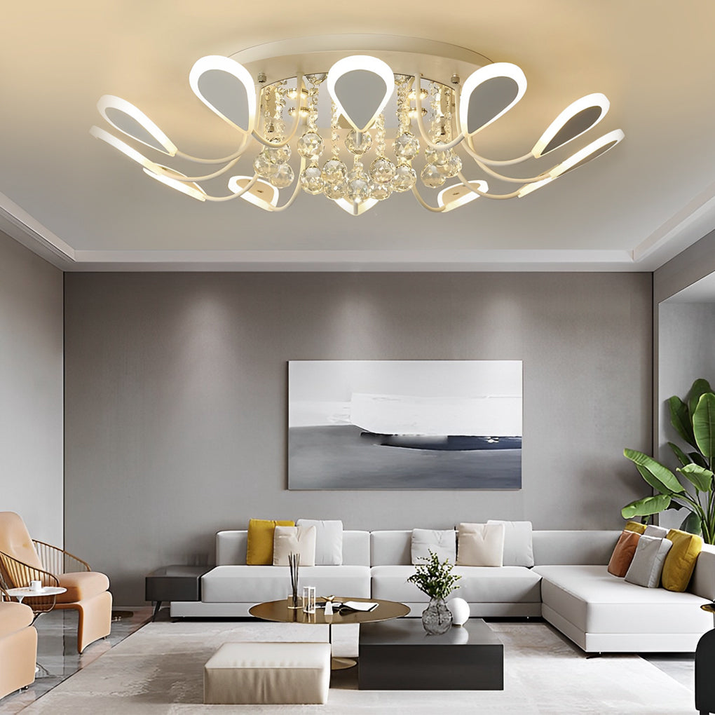Flower Shaped Dimmable LED Crystal Flush Mount Ceiling Light
