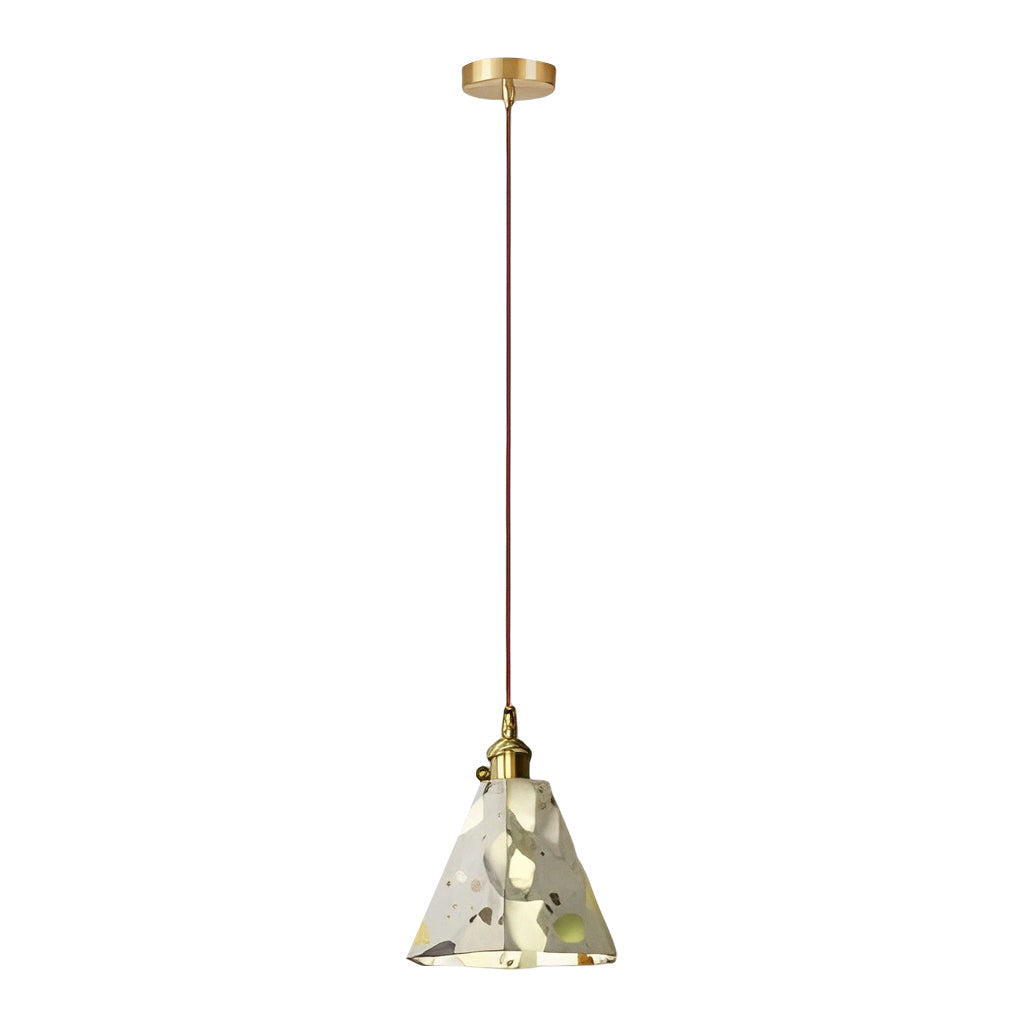 Modern Terrazzo Concrete Pendant Light with Copper Accent