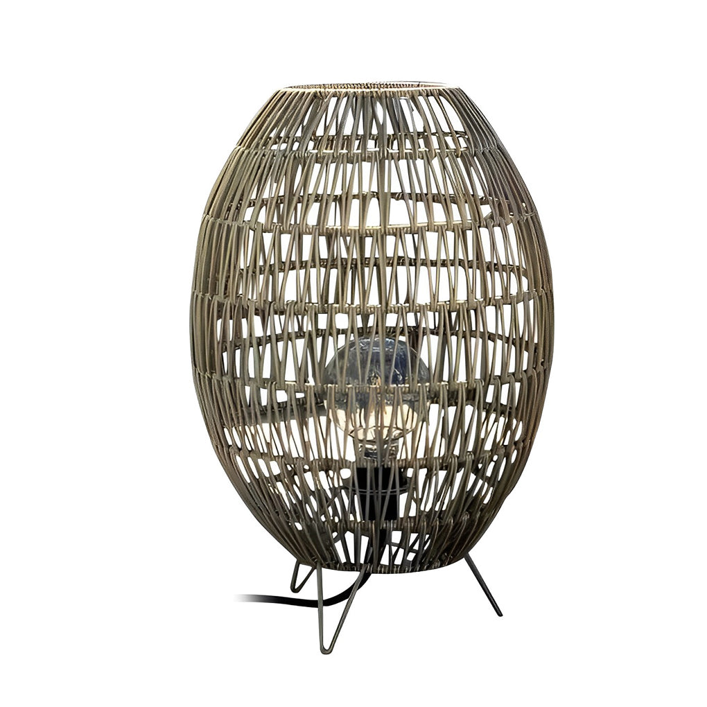 Handwoven Rattan Oval Cage Outdoor Floor Lamp - Rustic Modern