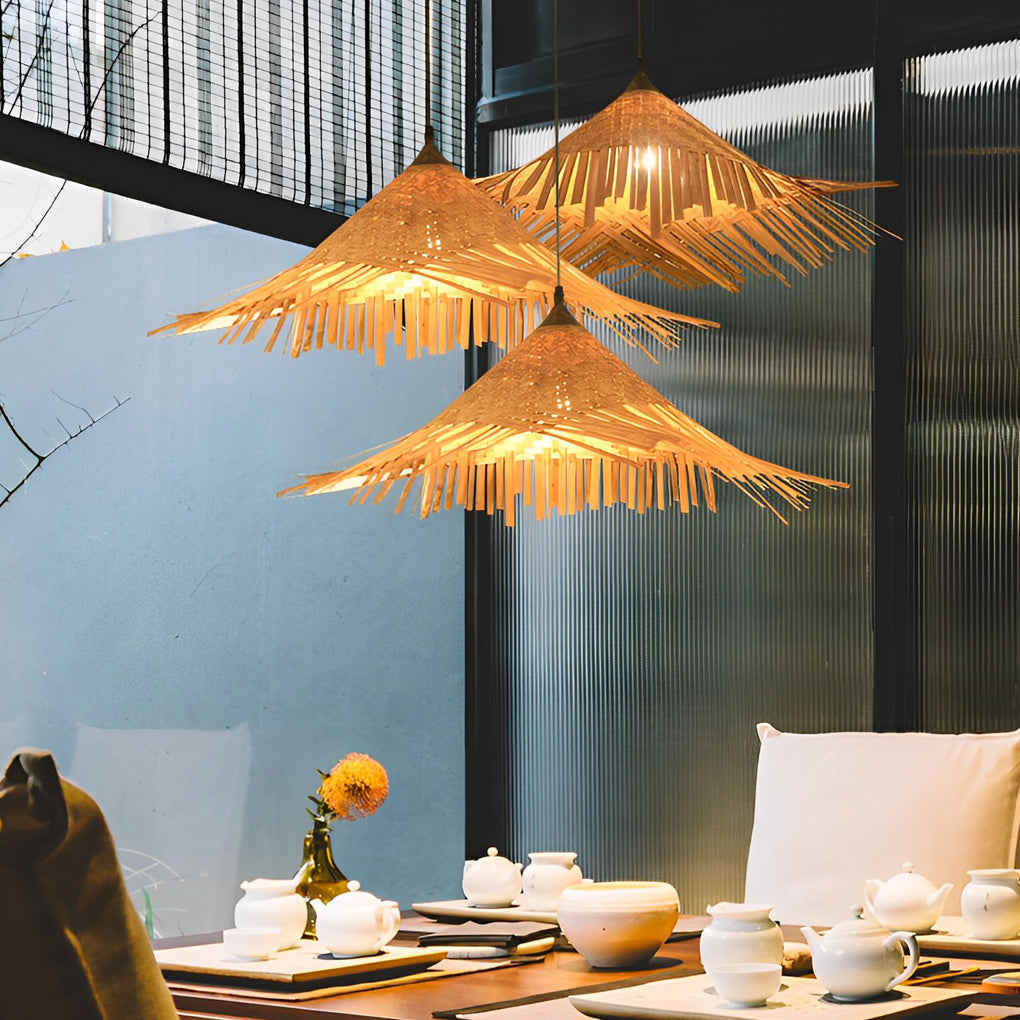 Bamboo Woven Pendant Light – Farmhouse Rustic Ceiling Lamp
