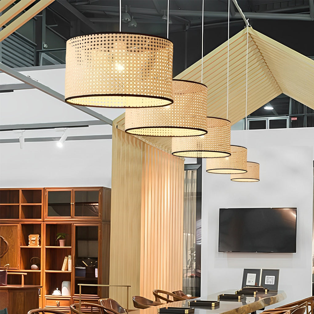 Farmhouse Round Bamboo Pendant Light - Woven Ceiling Fixture