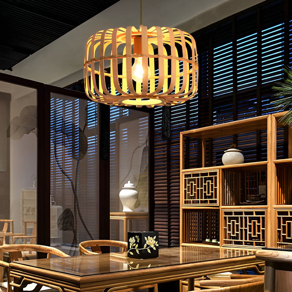 Farmhouse Bamboo Bird Cage Pendant Light - Rustic Ceiling Fixture