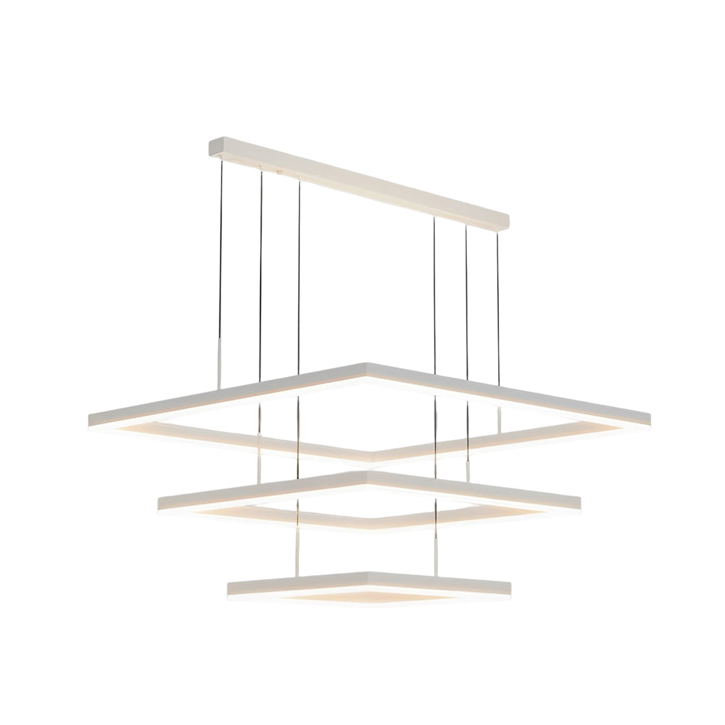 Modern White LED Square Ring Chandelier with 3-Step Dimming