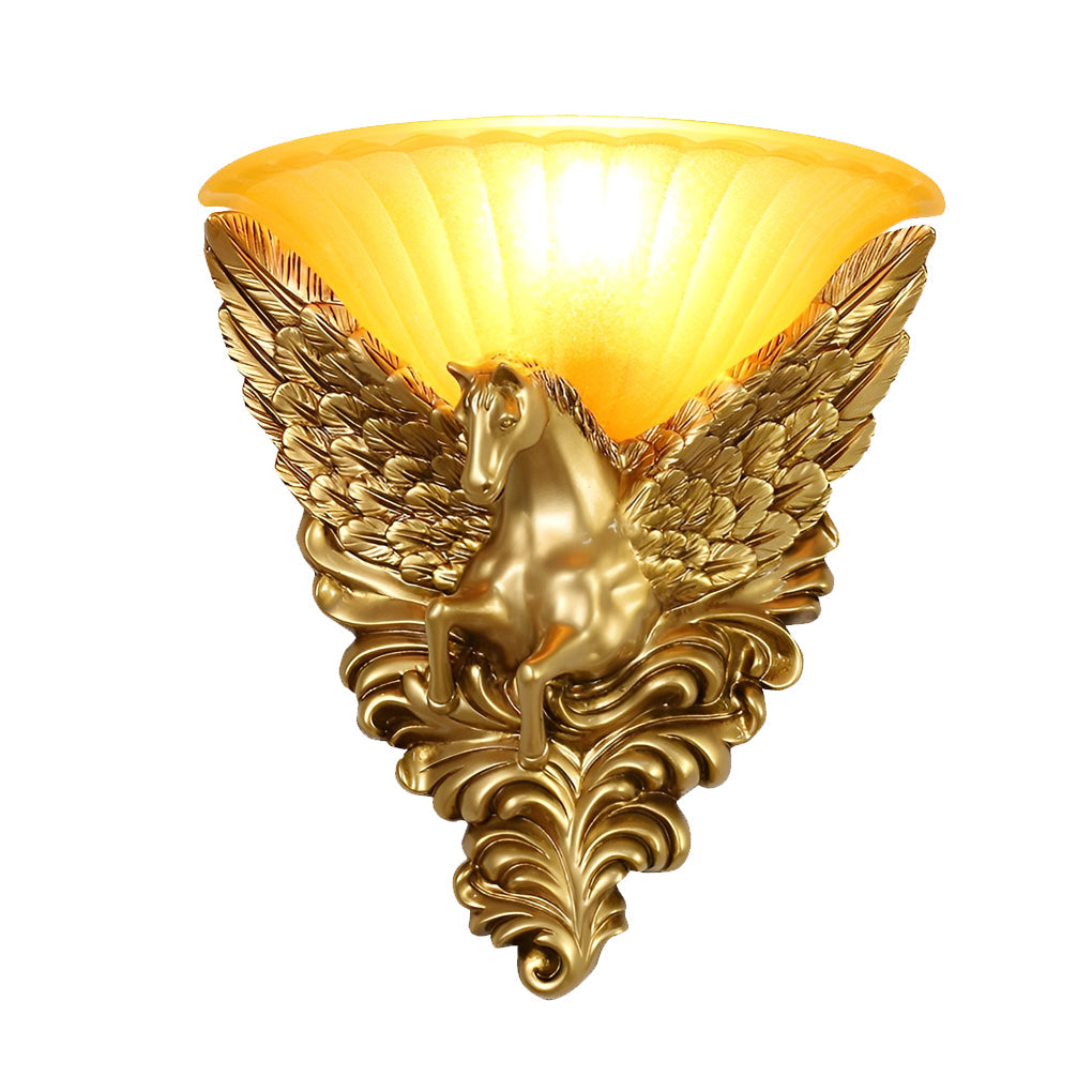 Horse Head Resin Wall Sconce with Frosted Glass Shade – Gold Finish