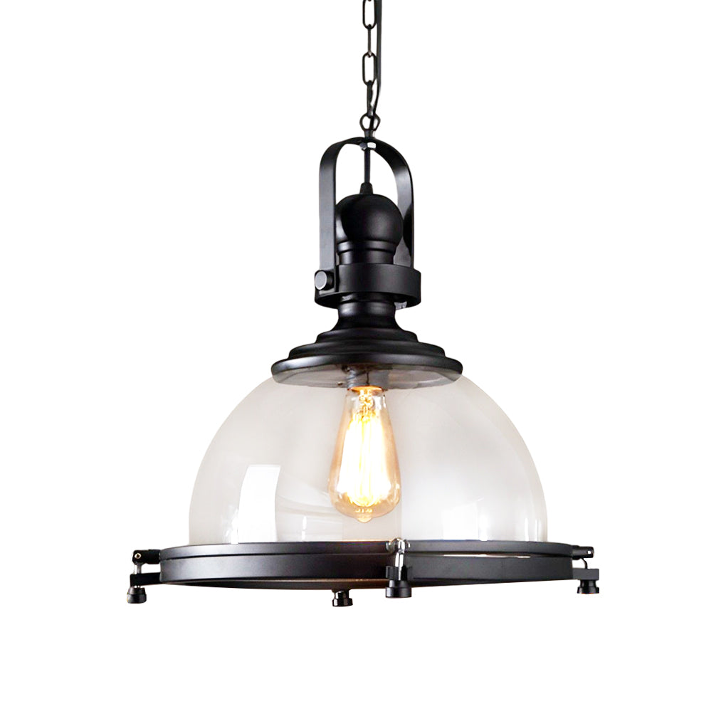 Semicircular Glass Iron Pendant Light Black Industrial Modern