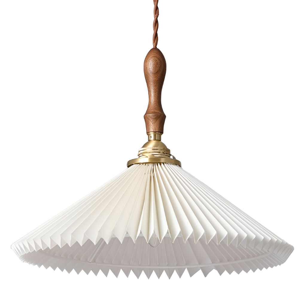 Nordic Pleated Pendant Light with Walnut Wood and Copper Accent