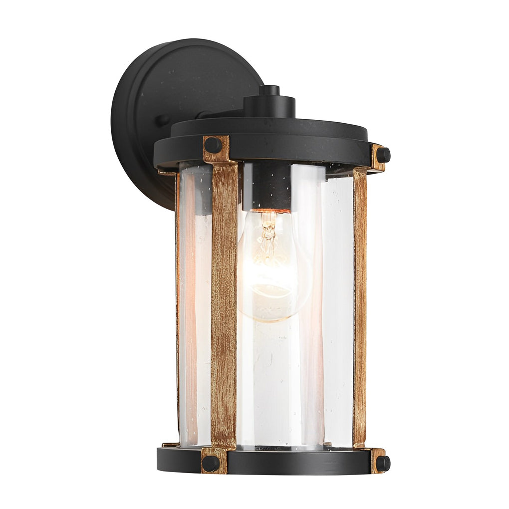 Industrial Glass Outdoor Wall Sconce - Black Aluminum Waterproof