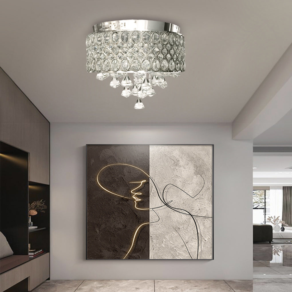 4-Light Crystal Drum Flush Mount Ceiling Chandelier