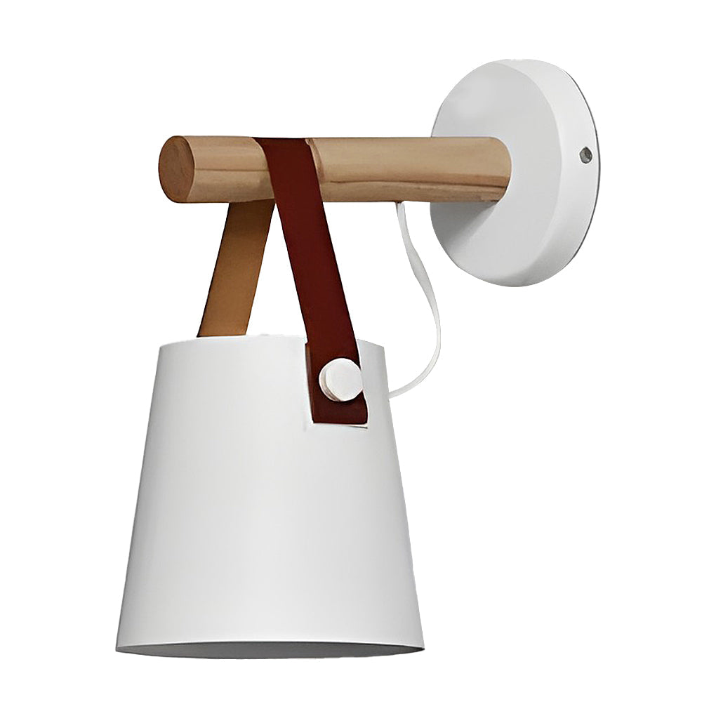 Modern Nordic Aluminum Wall Sconce with Wood Accent - Plug-In