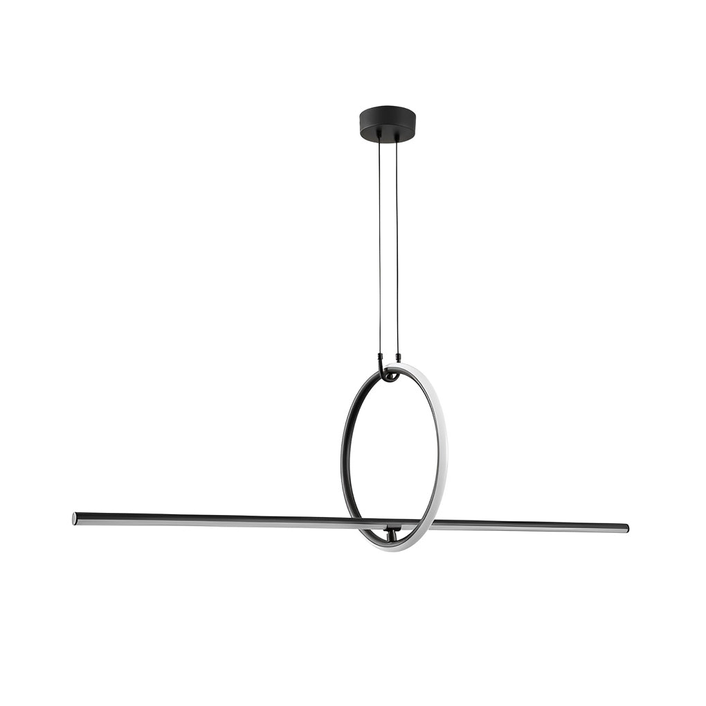 Modern Linear Ring LED Pendant Light with 3-Step Dimming - Black