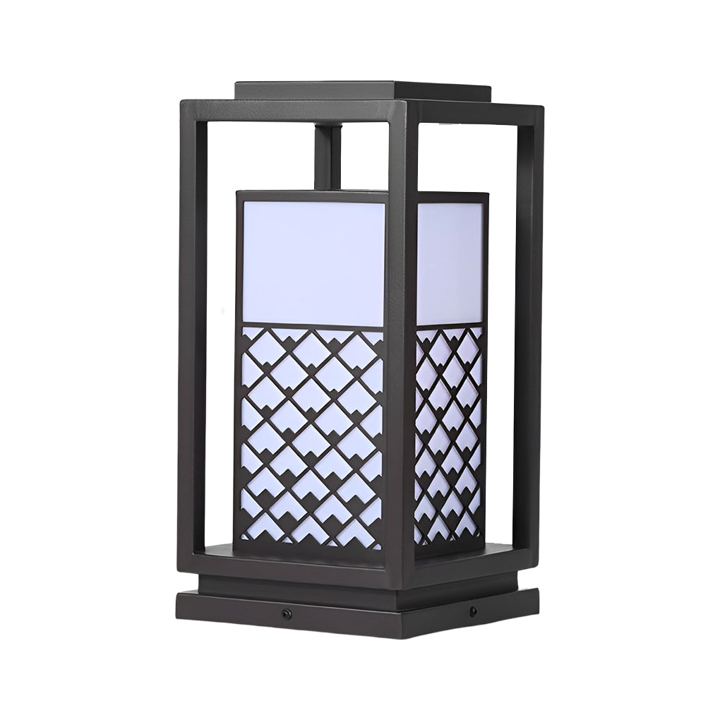 Retro Black Solar LED Pathway Lamp with Patterned Acrylic Shade