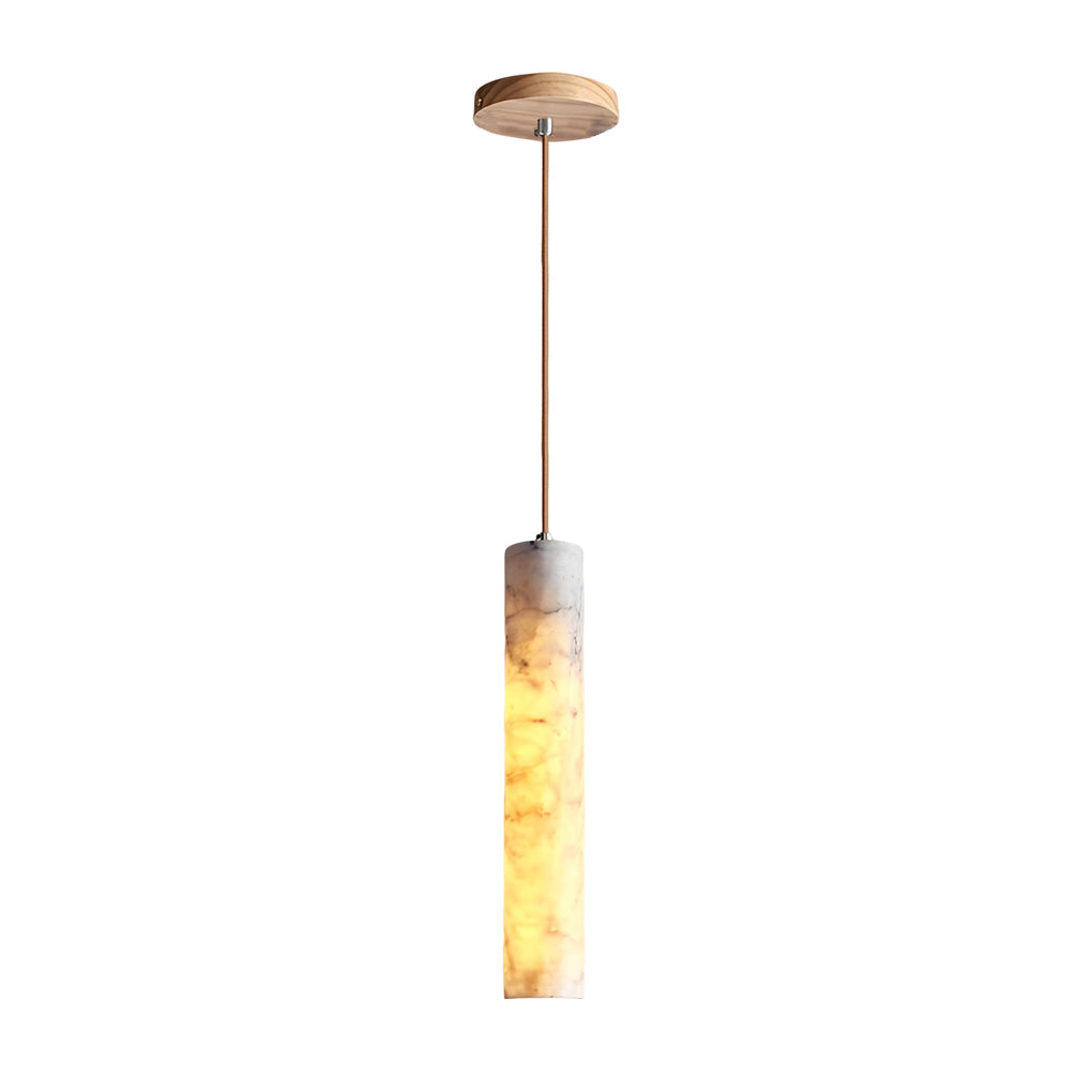 Elongated Cylindrical Marble Minimalist Pendant Light