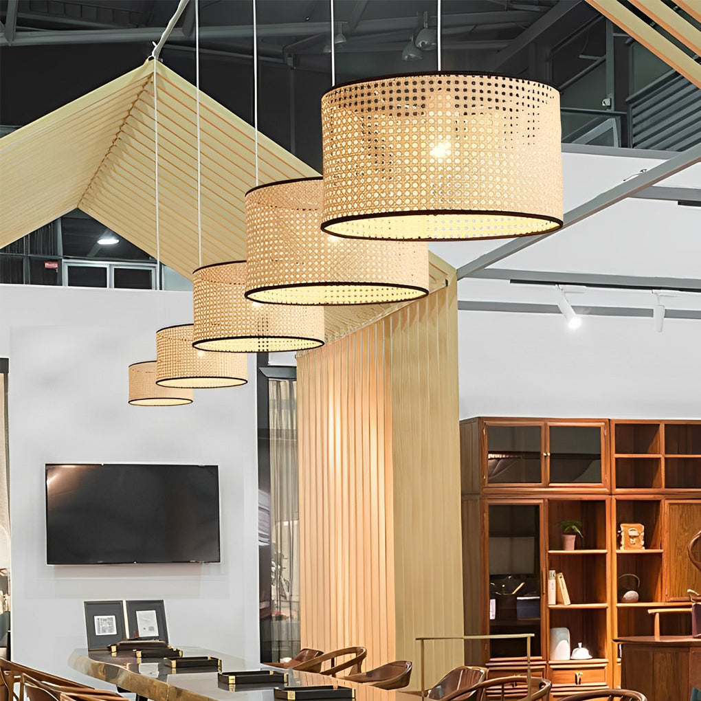 Farmhouse Round Bamboo Pendant Light - Woven Ceiling Fixture