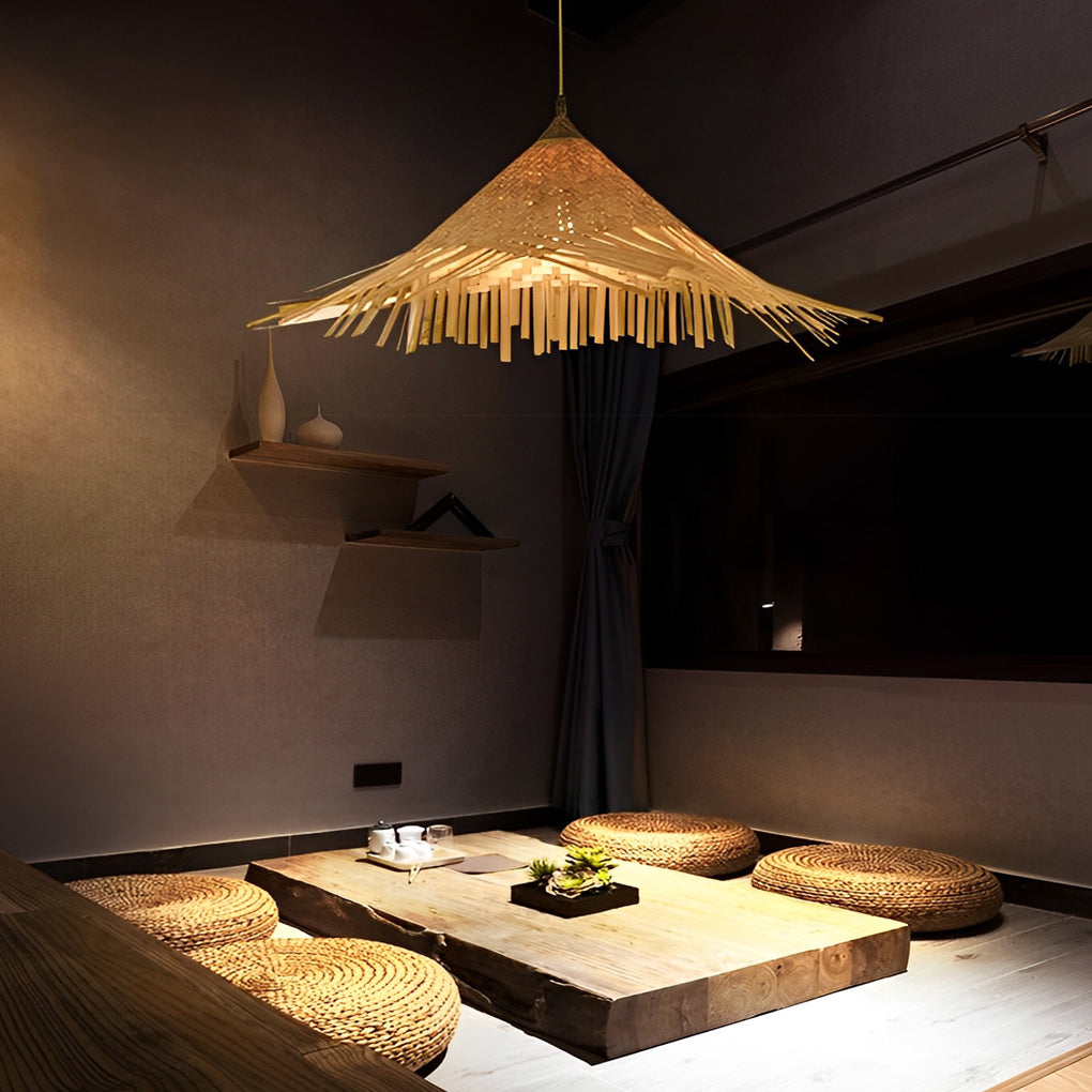Bamboo Woven Pendant Light – Farmhouse Rustic Ceiling Lamp