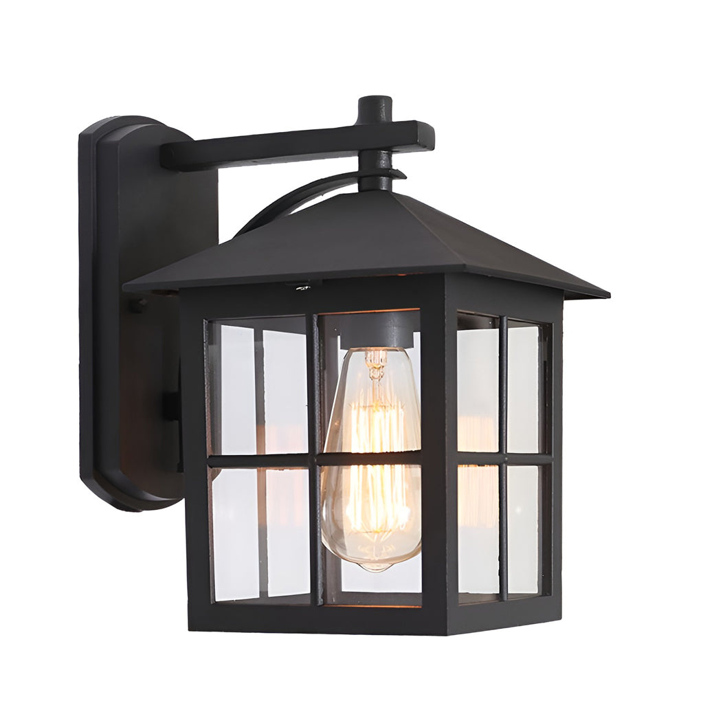 Antique Lantern Glass Waterproof Outdoor Wall Sconce Black