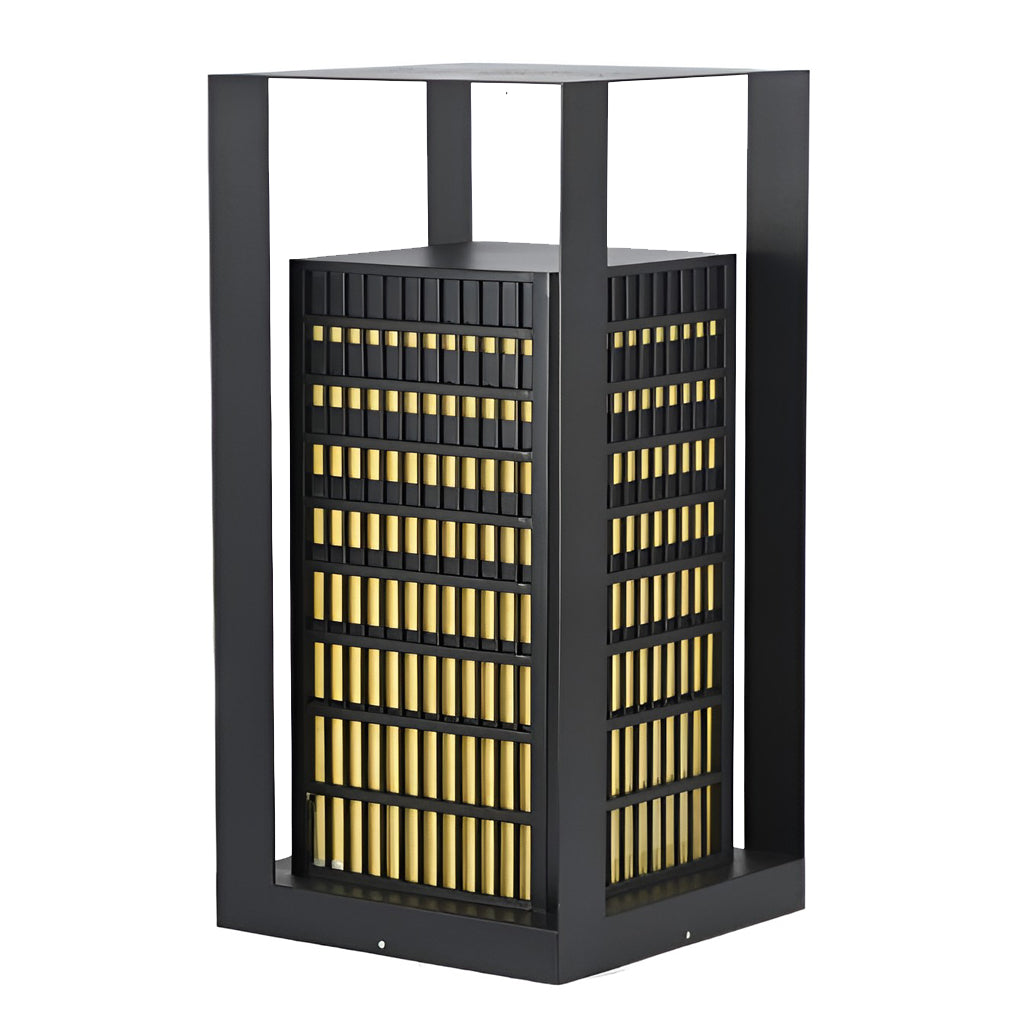 Black Industrial LED Outdoor Pathway Lantern - Cuboid Design