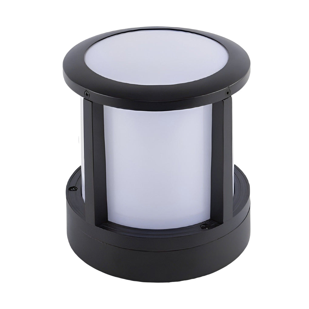 Modern Cylindrical Outdoor Post Light - Matte Black Aluminum