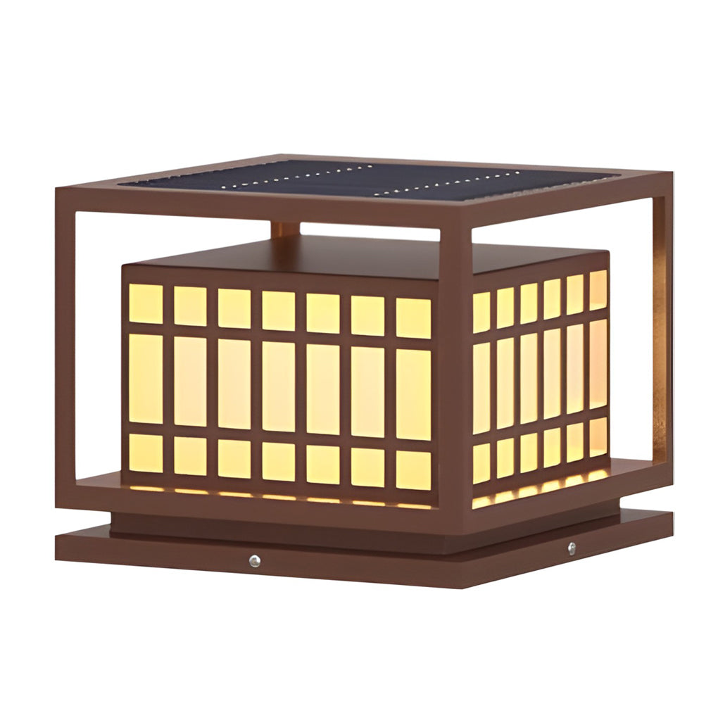 Modern Square LED Outdoor Post Light - Waterproof Brown Pillar