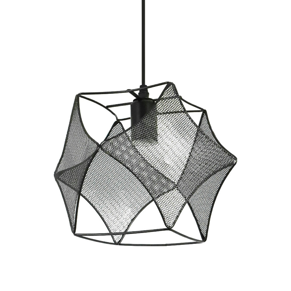 Geometric Iron Mesh Pendant Light – Modern Industrial Black Ceiling