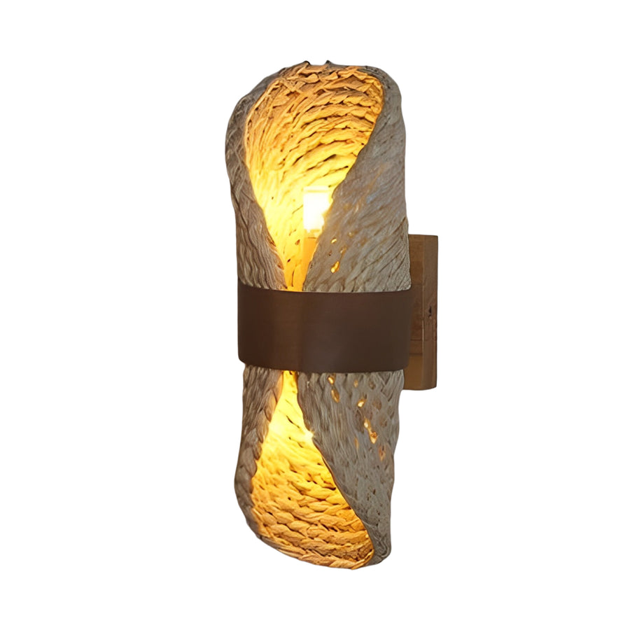 Handwoven Rattan Wood Wall Sconce with Up Down Lighting