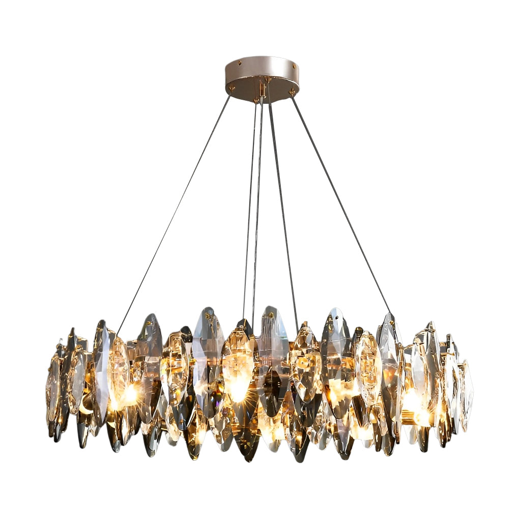 Modern Crystal Chandelier with Smoke Gray Oval Shades