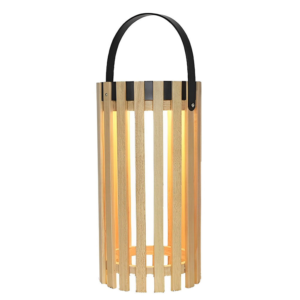 Solar Wooden Lantern Floor Lamp with Aluminum Handle - Waterproof