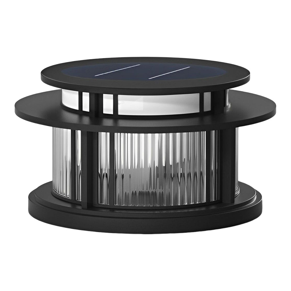 Modern Round Solar Outdoor Post Light - Waterproof LED Pillar Lamp