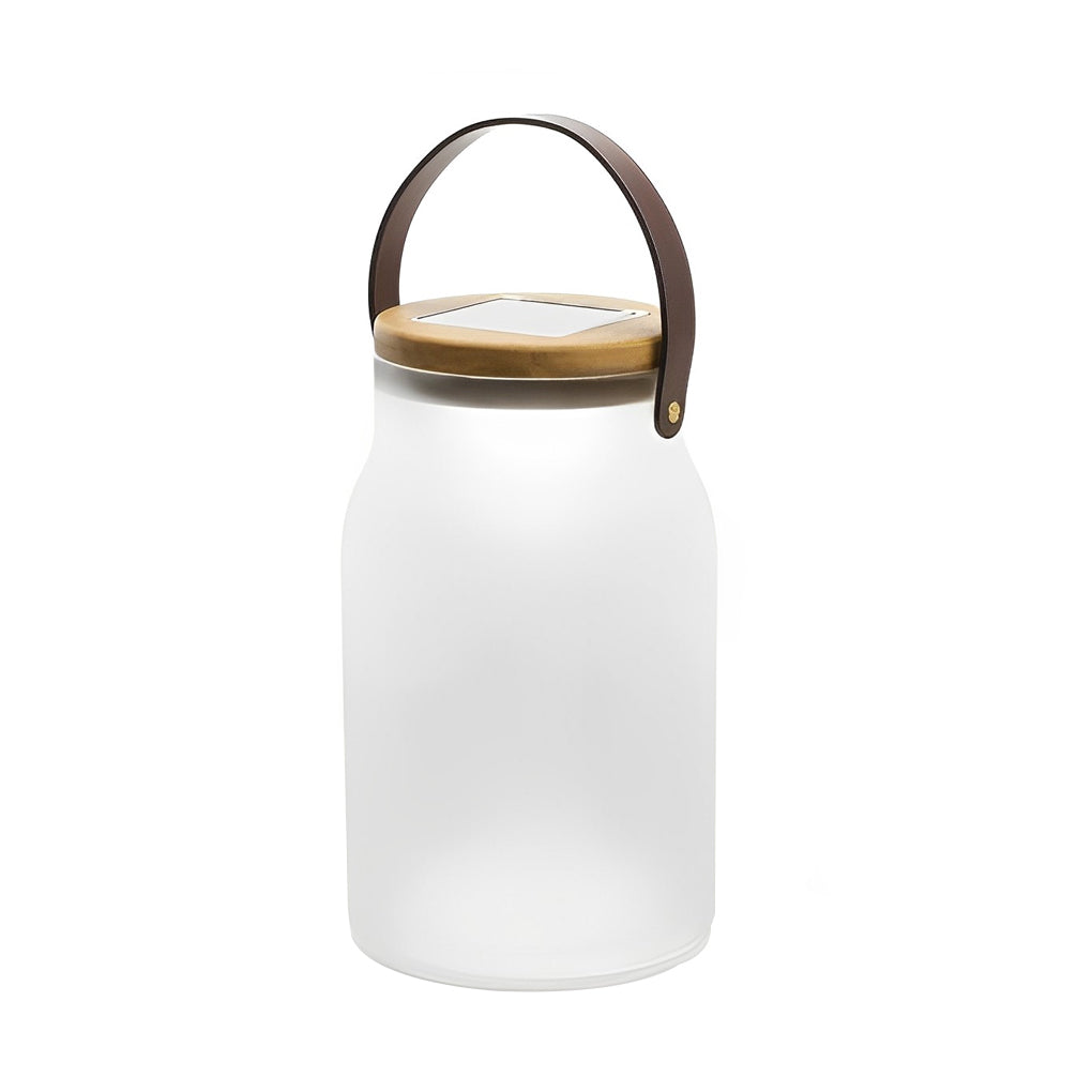 Solar LED Outdoor Lantern - Teak Wood & Glass Jar Design