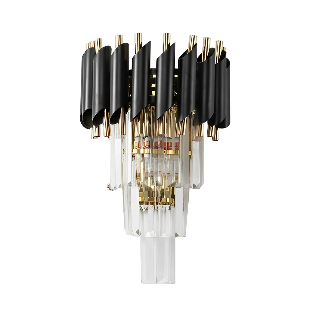Crystal Metal Wall Sconce with Geometric Design – Gold & Black