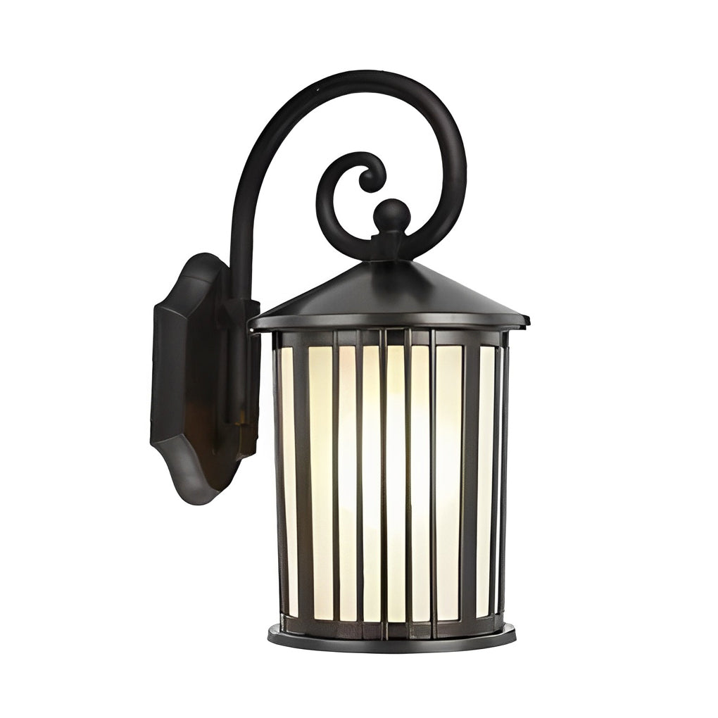 Black Aluminum Outdoor Wall Light with Striped Glass Shade
