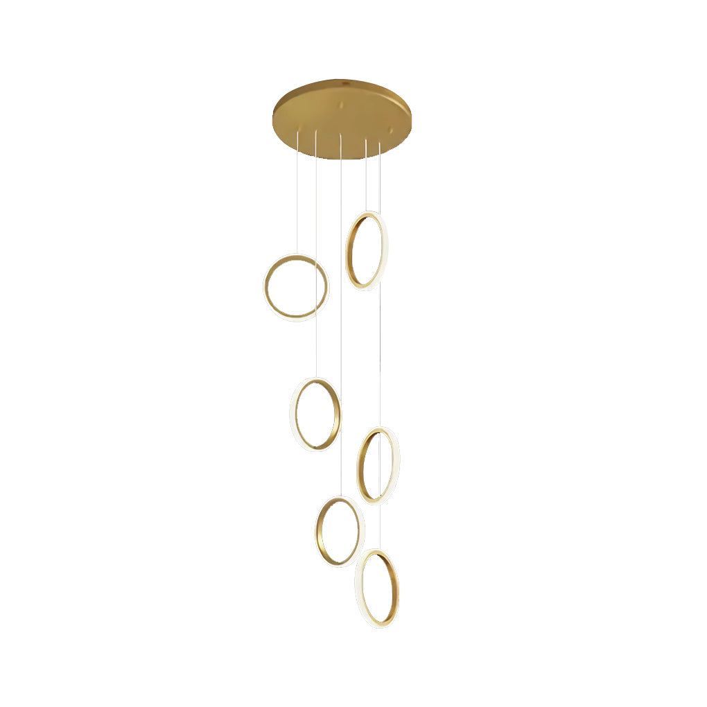 Modern LED Ring Staircase Chandelier - Aluminum & Acrylic Gold