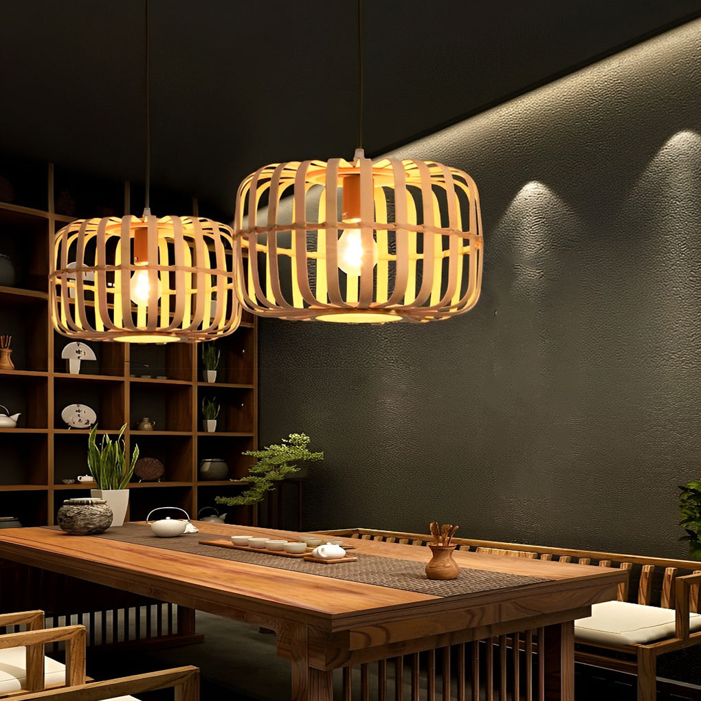 Farmhouse Bamboo Bird Cage Pendant Light - Rustic Ceiling Fixture
