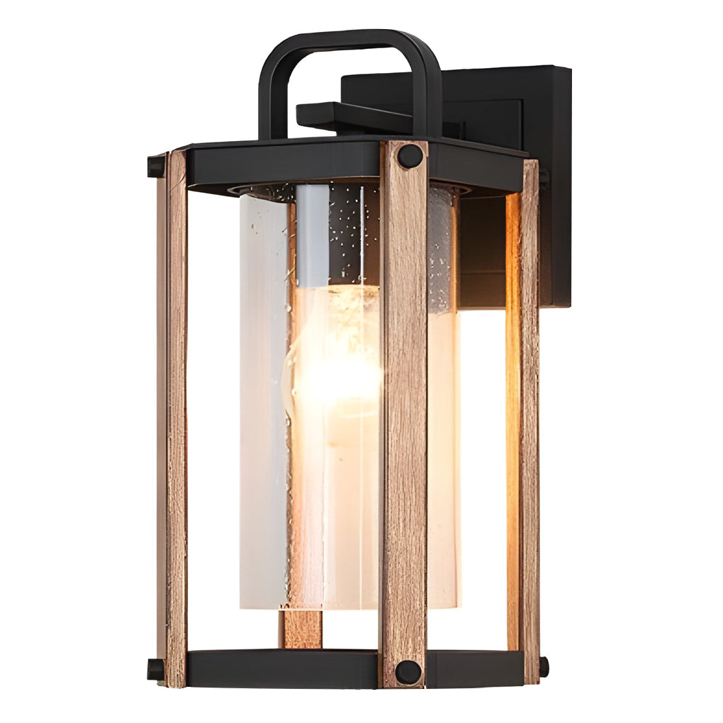Industrial Lantern Glass Outdoor Wall Sconce – Black Aluminum