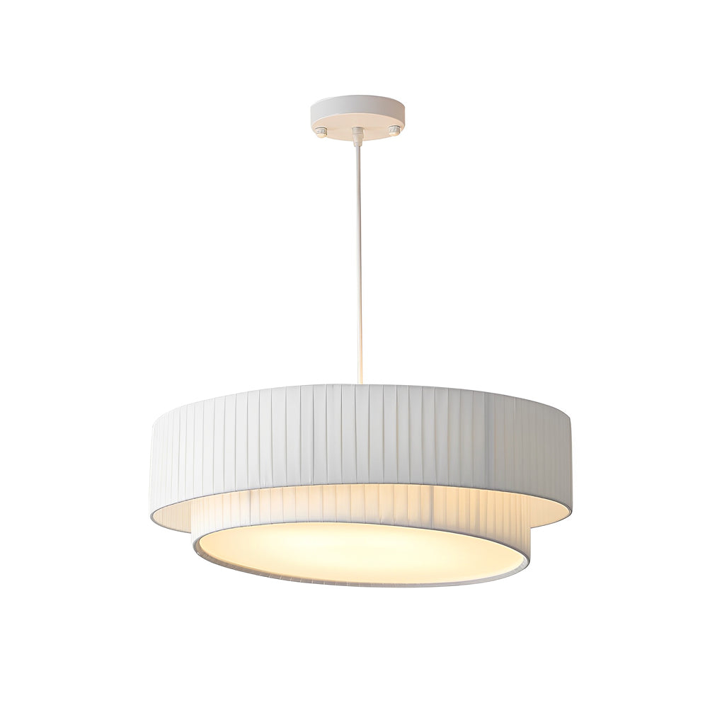 Double Layer Drum Pendant Light Modern Nordic White Fabric