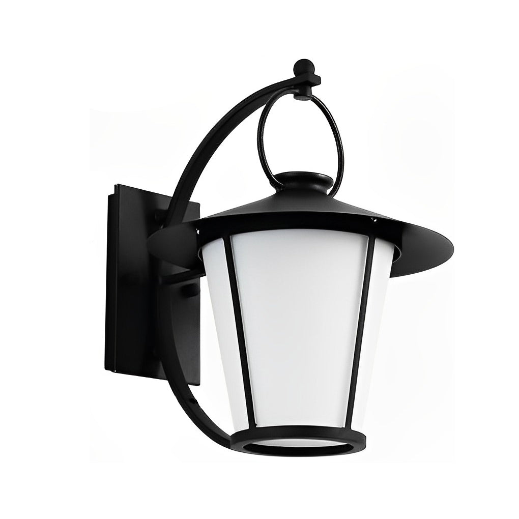 Vintage Frosted Glass Outdoor Wall Light - Black Metal Frame