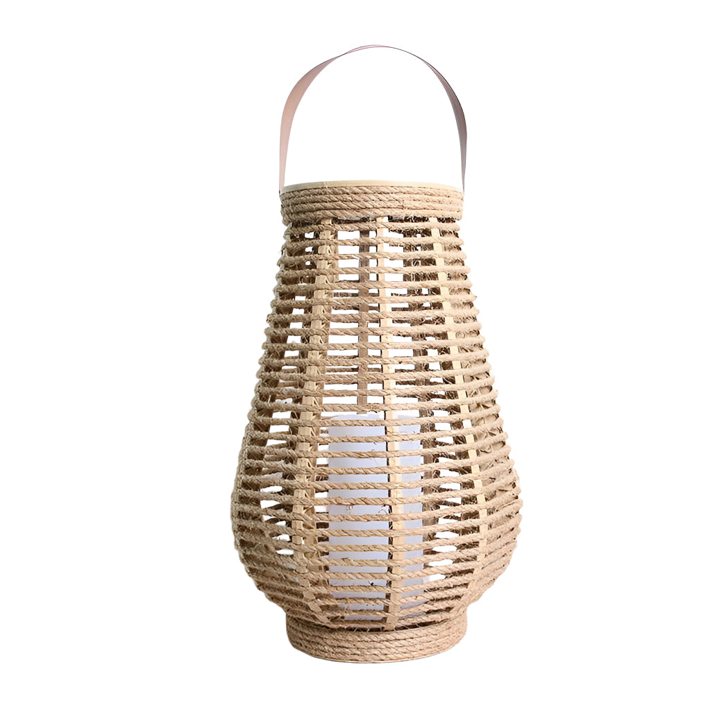 Rustic Rattan Solar Lantern – Portable Waterproof Outdoor LED Lamp