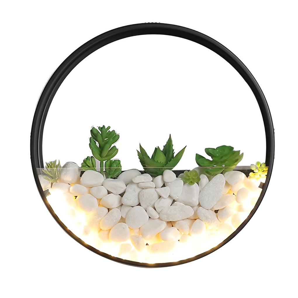 Modern Round Outdoor Wall Light with Stones & Greenery – LED 18W