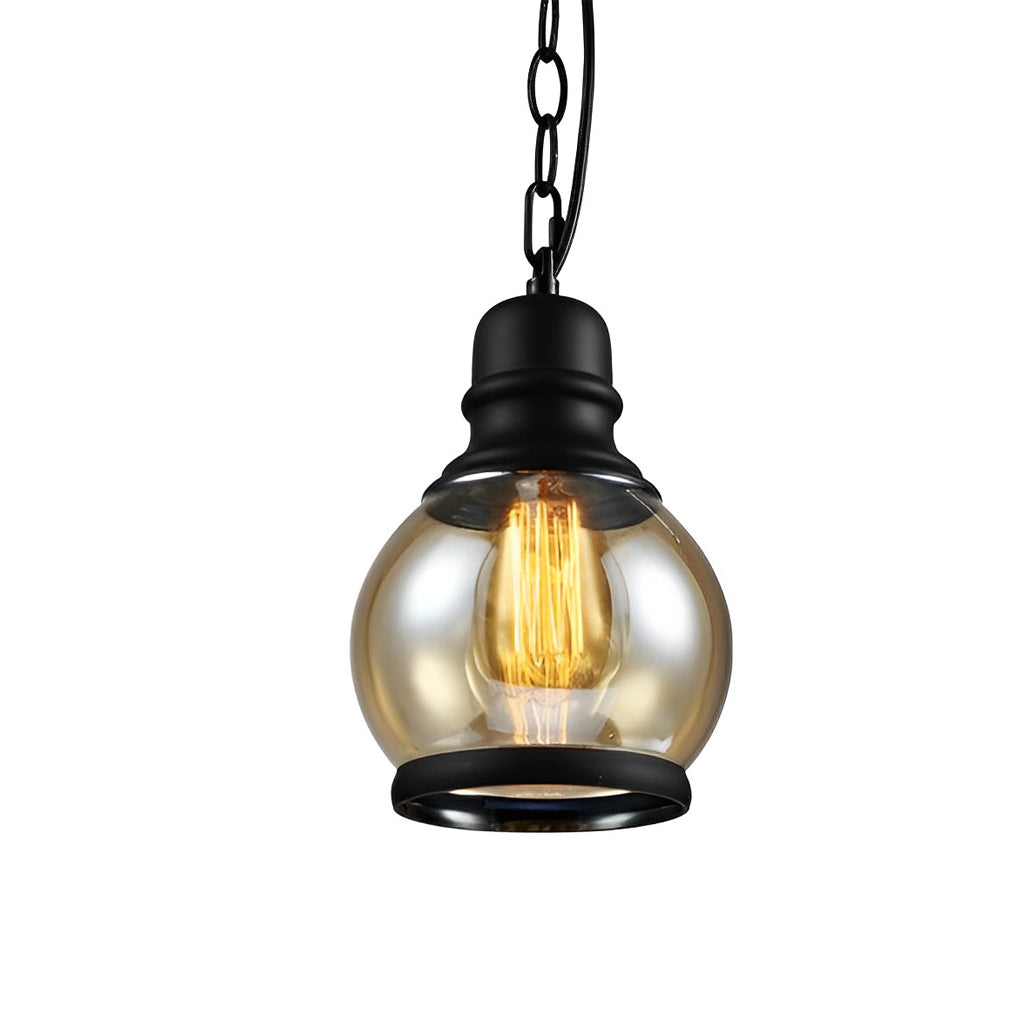 Industrial Brown Glass Pendant Light with Black Hardware