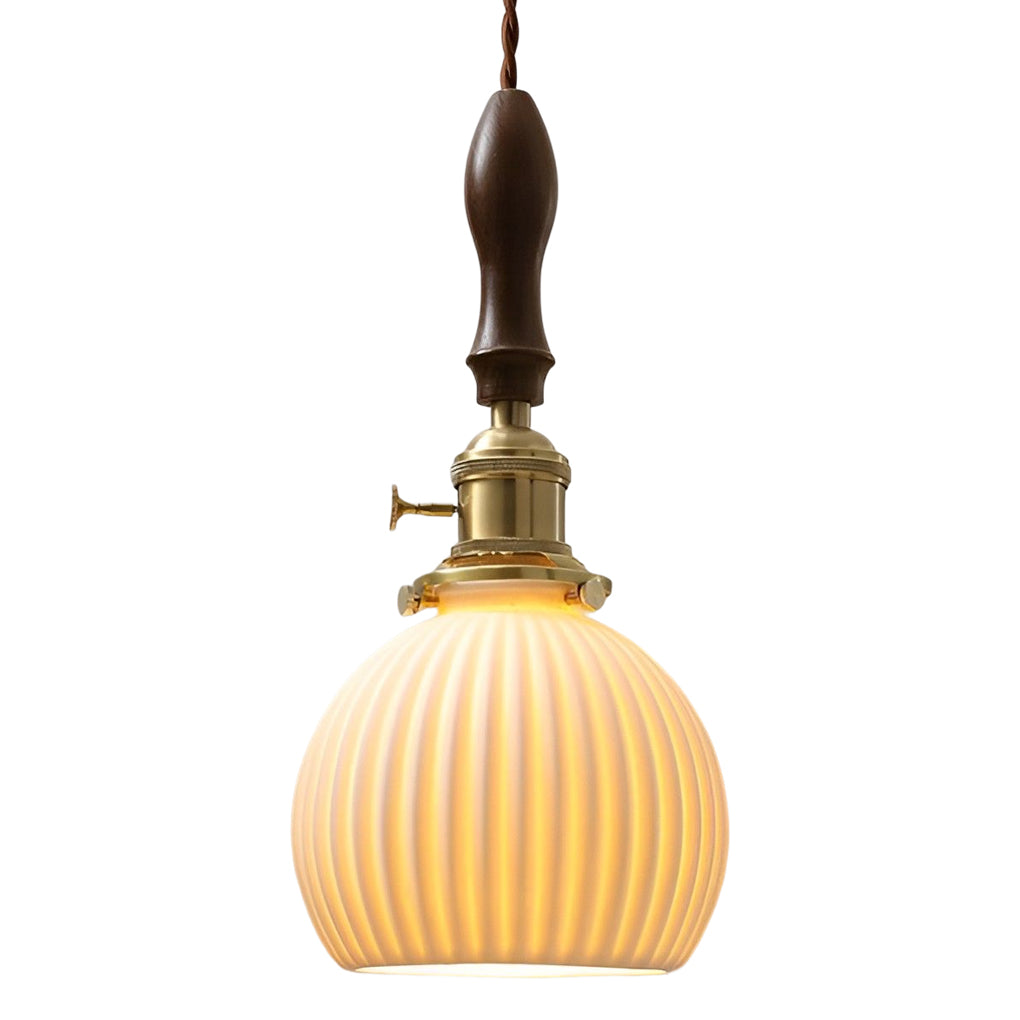 Modern Ceramic Pendant Light with Walnut & Copper Accent - 12W LED