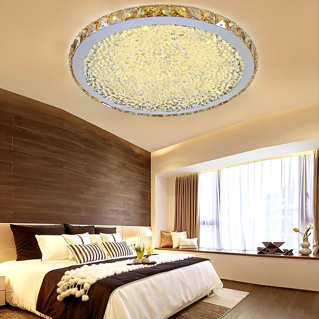 16" Crystal Round Flush Mount Ceiling Light - Antique Metal LED