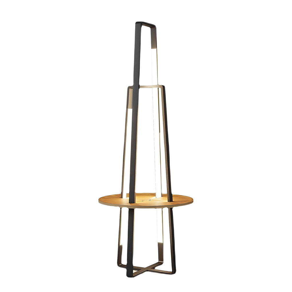 Modern LED Floor Lamp with Wooden Tray – 63" Tall Metal Stand