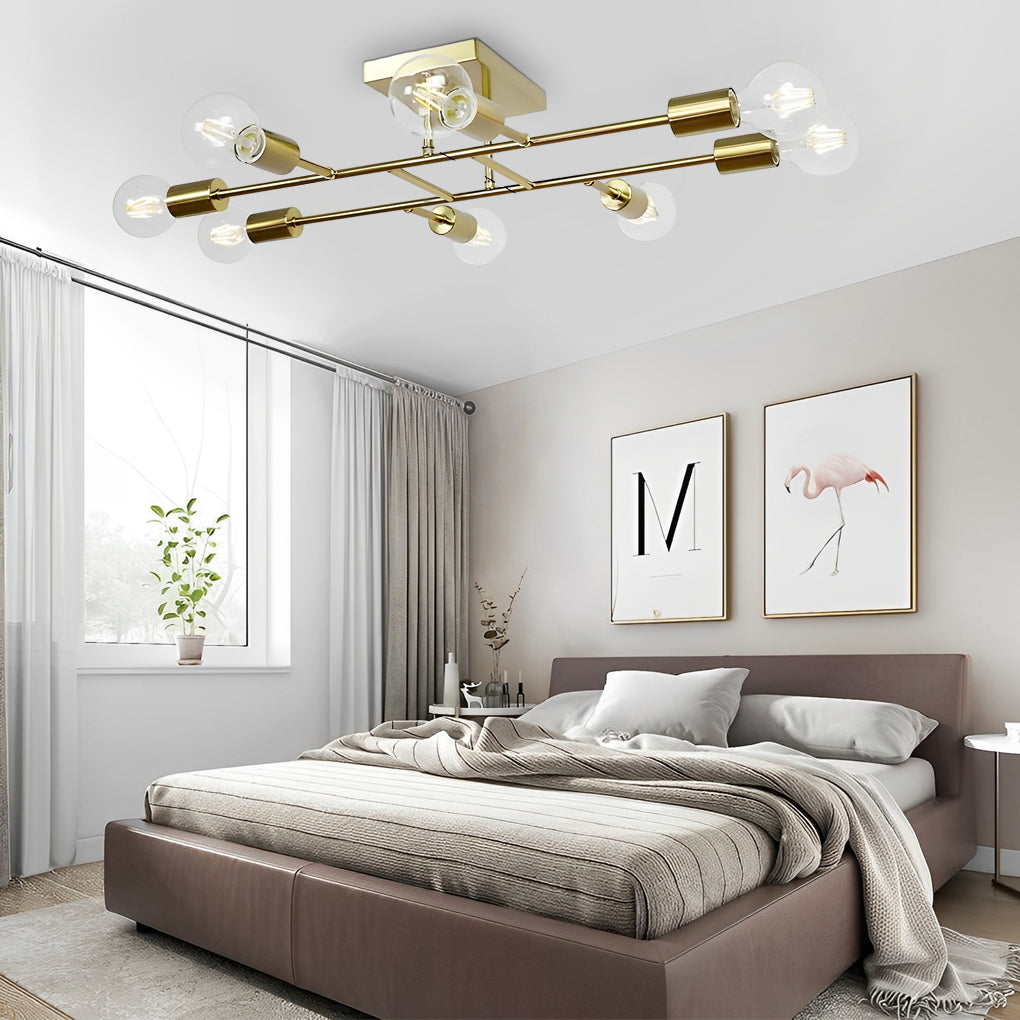 8-Light Vintage Semi Flush Mount Ceiling Light | Antique Brass