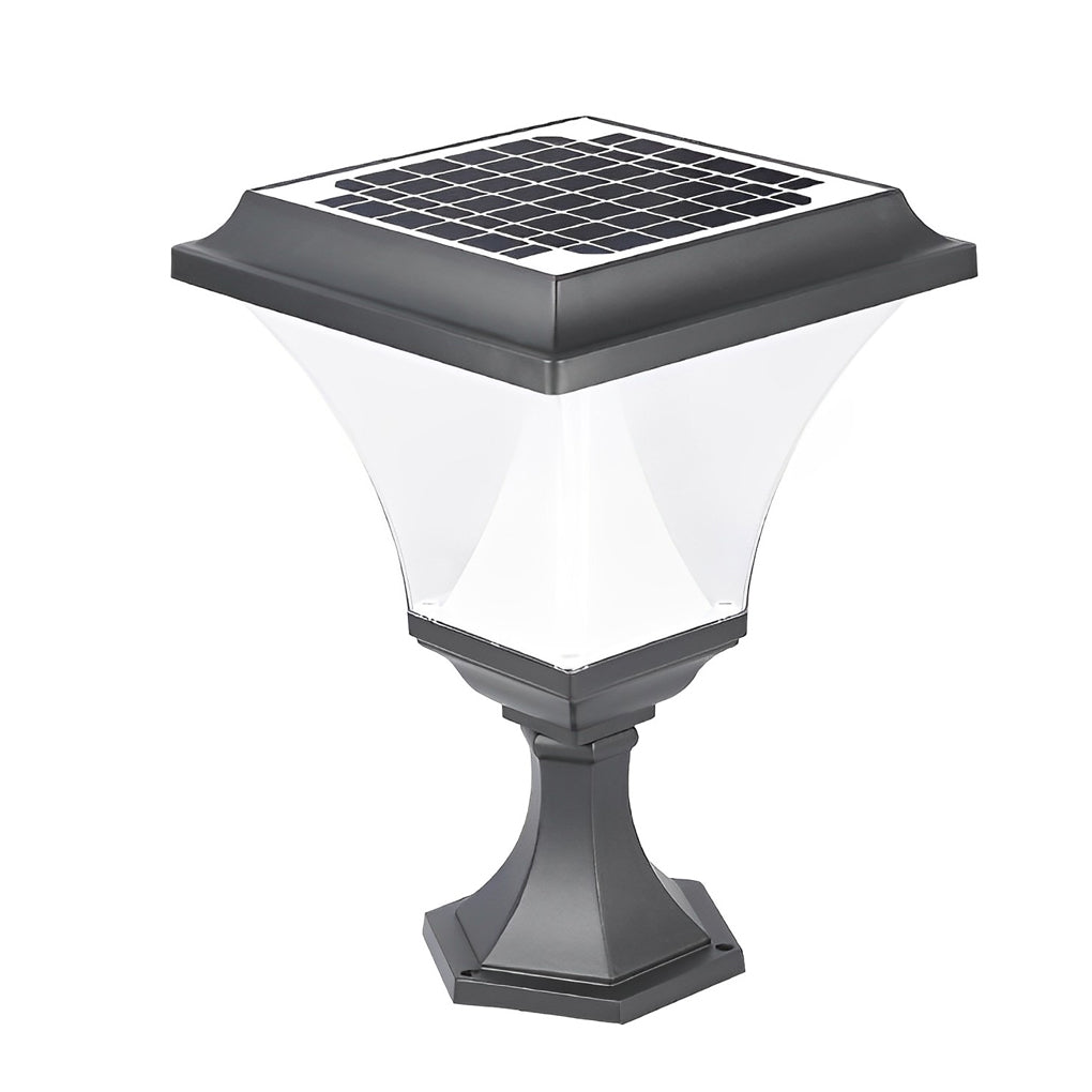 Square Solar LED Outdoor Post Light Black Aluminum Waterproof