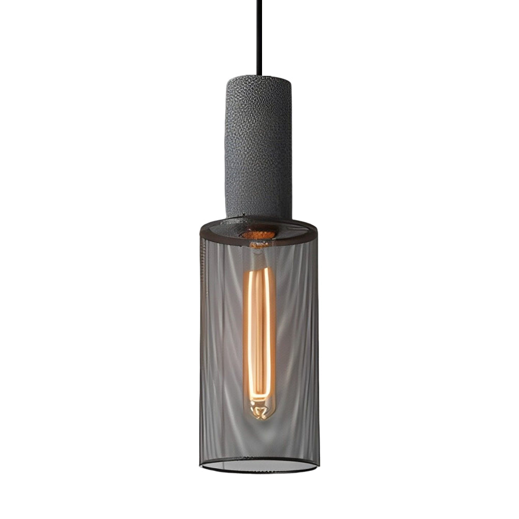 Industrial Concrete & Metal Mesh Pendant Light - Black Cage