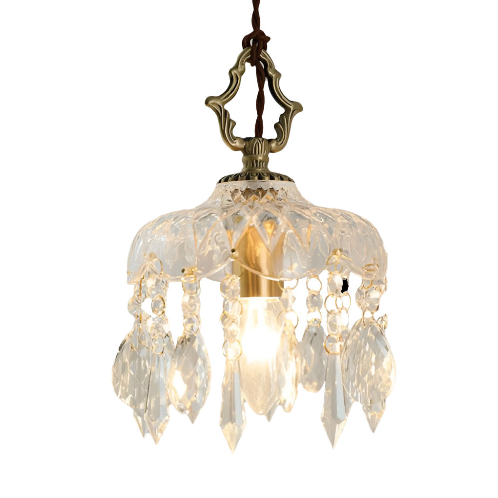 Crystal Glass LED Pendant Light with Copper Finish